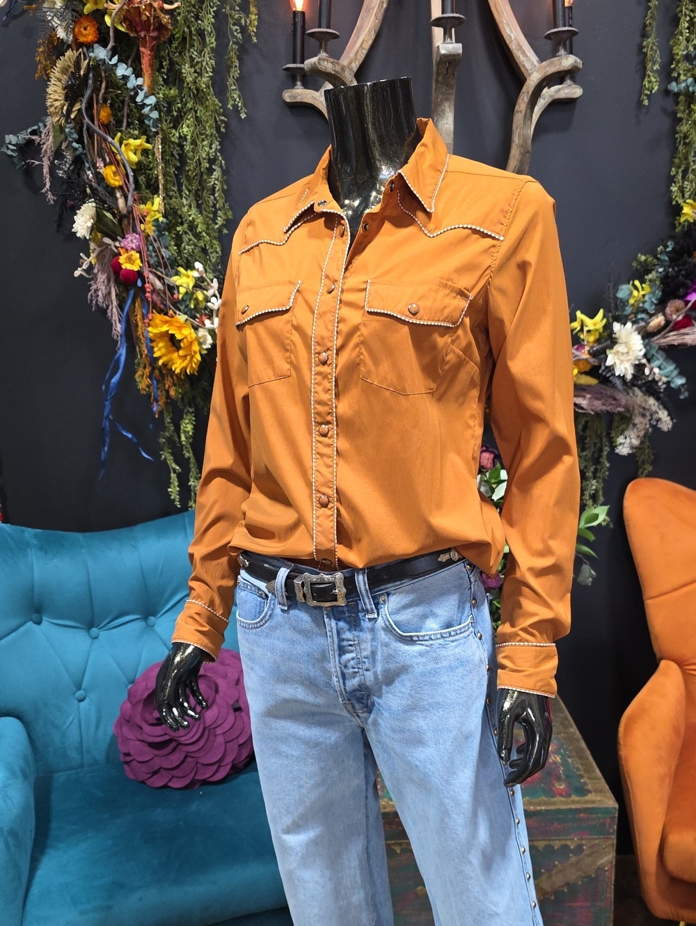 Shyanne Women's Western Button-Down Shirt in Burnt Orange